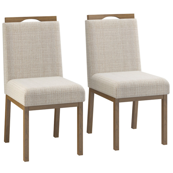Kit 2 Cadeiras De Jantar Laura Com Puxador Tecido Linho Cru M