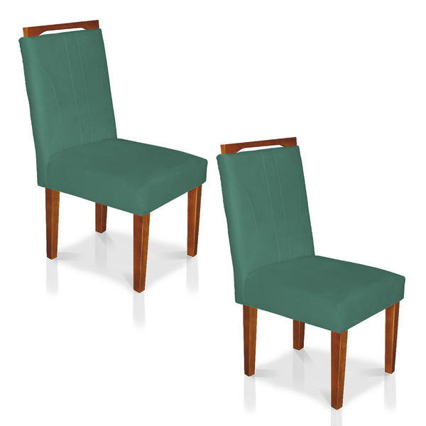 Kit 2 Cadeiras De Jantar Lyon Suede Azul Turquesa Pés Castanh