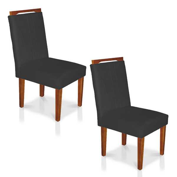 Kit 2 Cadeiras De Jantar Lyon Suede Grafite Pés Castanho - Pa