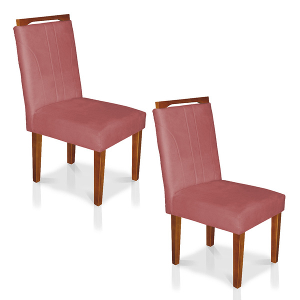 Kit 2 Cadeiras De Jantar Lyon Suede Rosê Pés Castanho - Palla