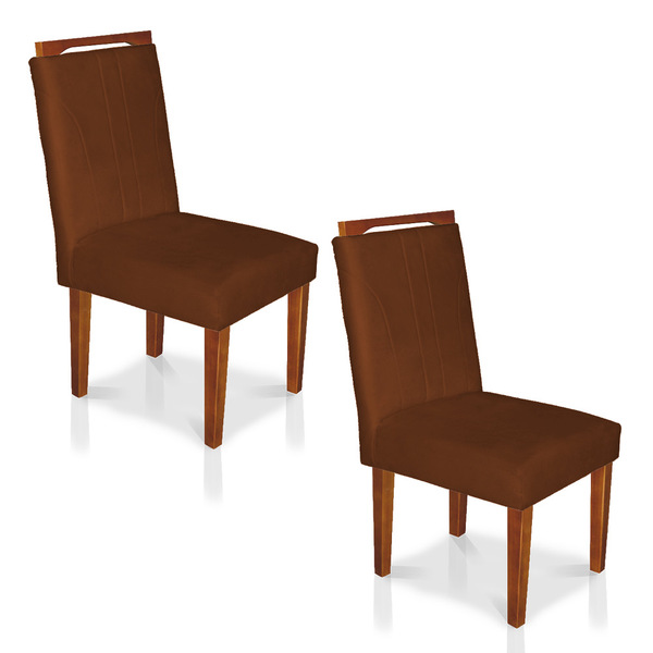 Kit 2 Cadeiras De Jantar Lyon Suede Terracota Pés Castanho -