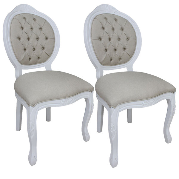 Kit 2 Cadeiras De Jantar Medalhão Entalhada Branco Fosco E Li