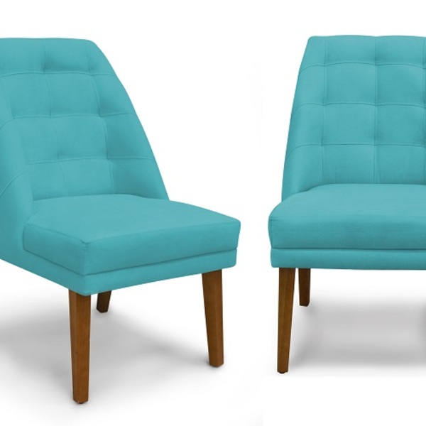 Kit 2 Cadeiras De Jantar Paris Suede Azul Turquesa - Meular D