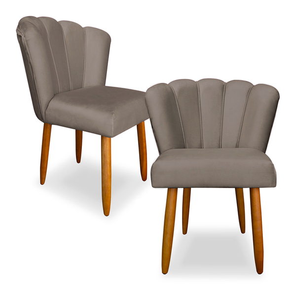 Kit 2 Cadeiras De Jantar Pétala Estofada Pés Palito Veludo -