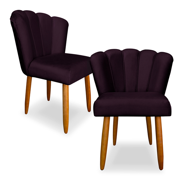 Kit 2 Cadeiras De Jantar Pétala Estofada Pés Palito Veludo Ro