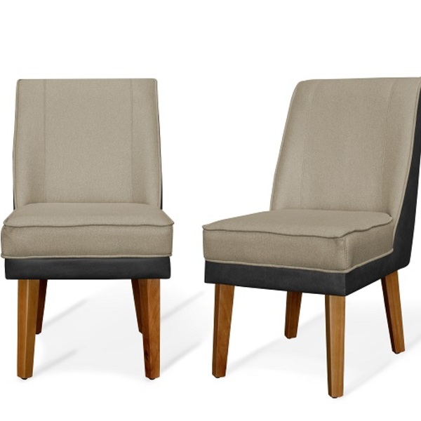 Kit 2 Cadeiras De Jantar Virgínia Composê Linho Castor E Cour