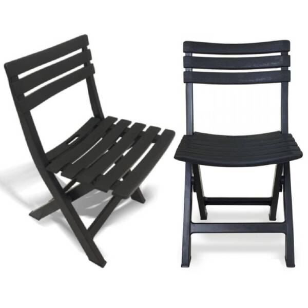 Kit 2 Cadeiras De Plástico Dobrável Bistrô Preta Com Encosto