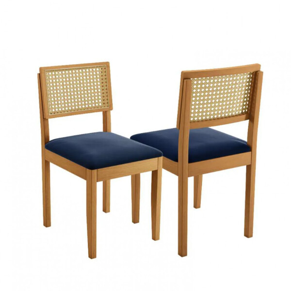 Kit 2 Cadeiras Decorativa Jade Encosto Em Tela Madeira Maciça