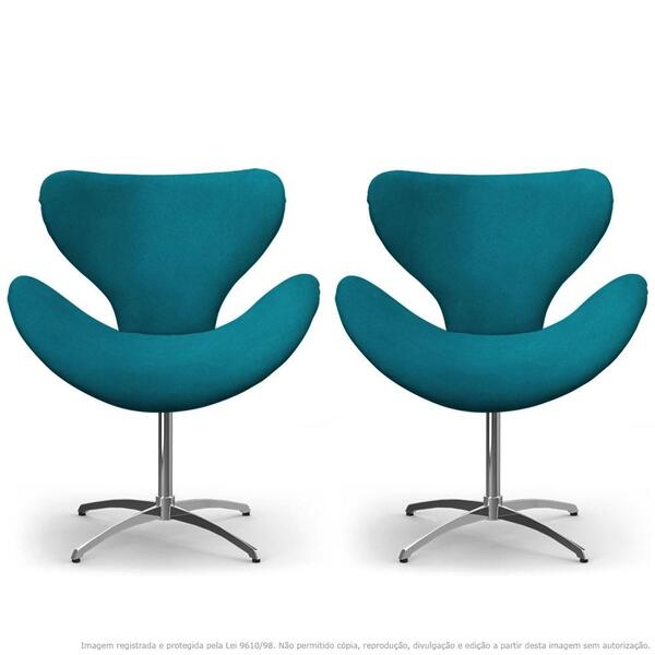 Kit 2 Cadeiras Decorativas Poltronas Egg Azul Turquesa Com Ba