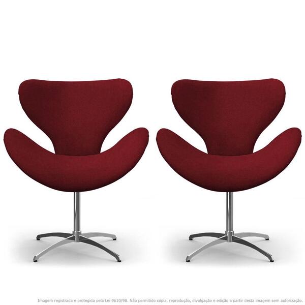 Kit 2 Cadeiras Decorativas Poltronas Egg Bordô Com Base Girat