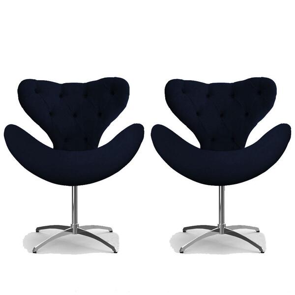 Kit 2 Cadeiras Decorativas Poltronas Egg Com Capitonê Marinho
