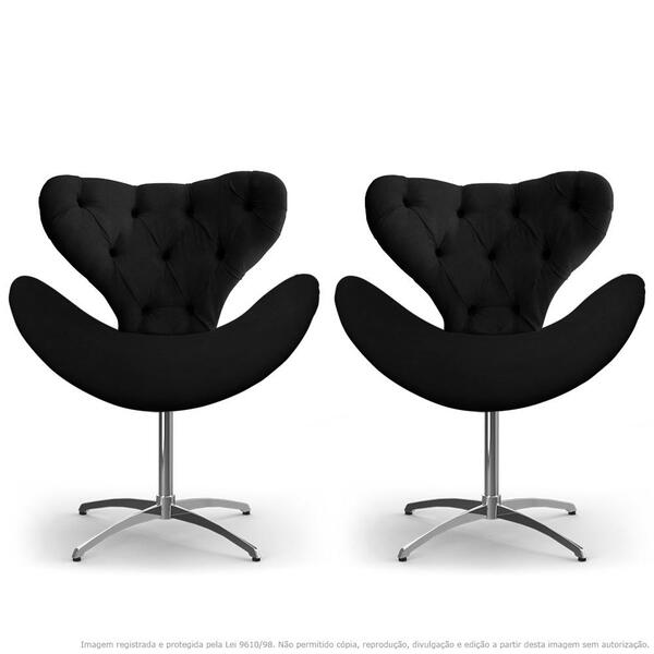 Kit 2 Cadeiras Decorativas Poltronas Egg Com Capitonê Preta C