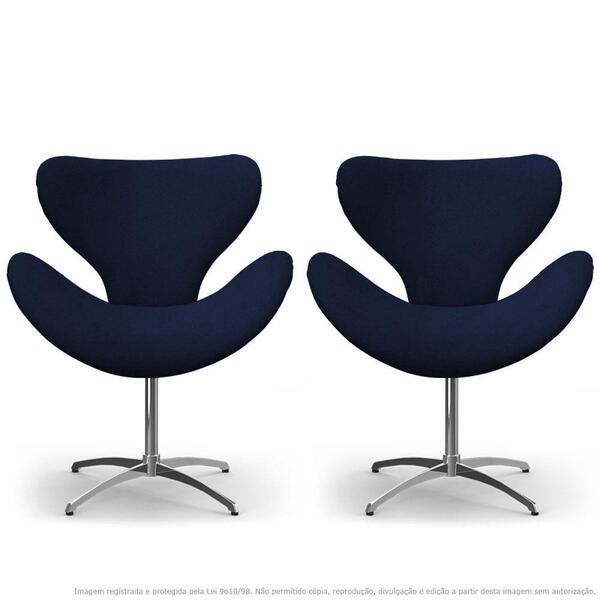 Kit 2 Cadeiras Decorativas Poltronas Egg Marinho Base Giratór