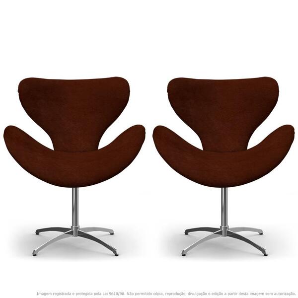 Kit 2 Cadeiras Decorativas Poltronas Egg Marrom Com Base Gira