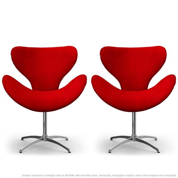 Kit 2 Cadeiras Decorativas Poltronas Egg Vermelha Com Base Gi