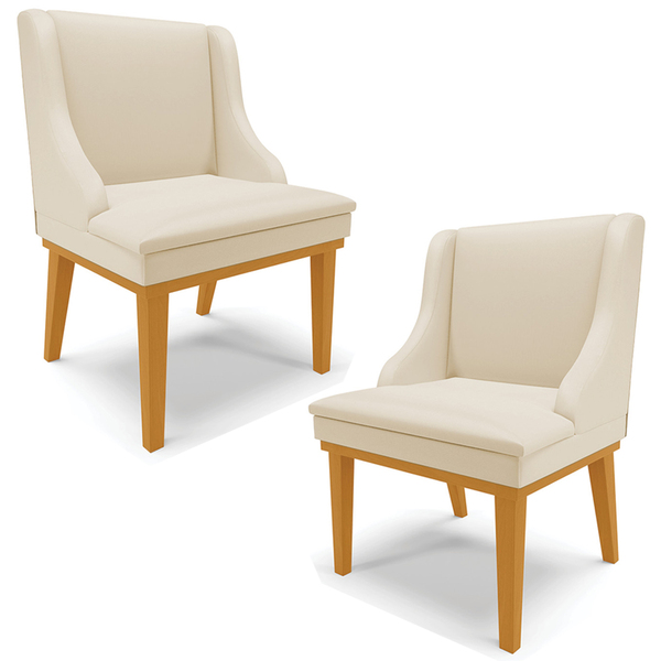 Kit 2 Cadeiras Decorativas Sala De Jantar Base Fixa De Madeir