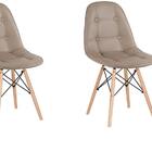 Kit 2 Cadeiras Eames Botone Em Courino Base Madeira Sem Braço
