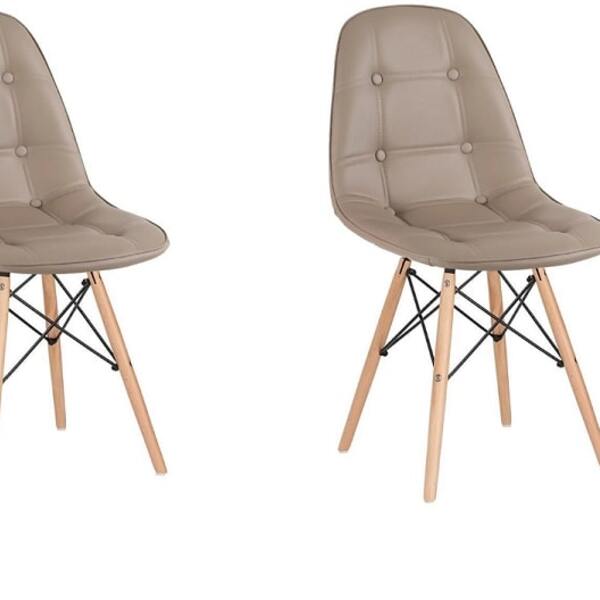 Kit 2 Cadeiras Eames Botone Em Courino Base Madeira Sem Braço