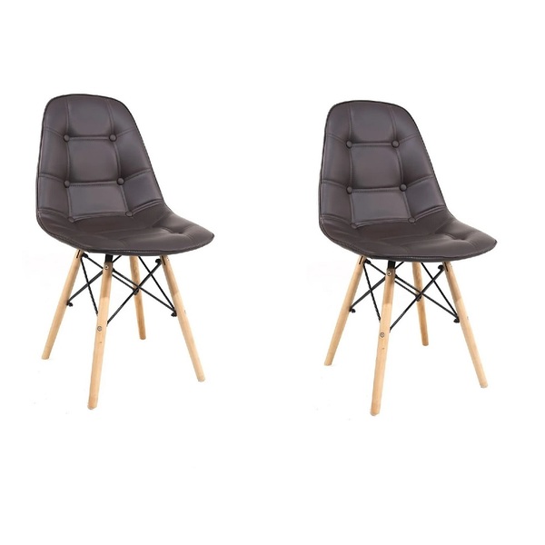 Kit 2 Cadeiras Eames Botone Em Courino Base Madeira Sem Braço