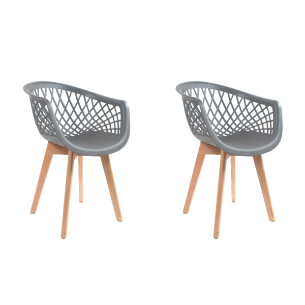 Kit 2 Cadeiras Eames Design Wood Web Cinza