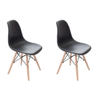 Kit 2 Cadeiras Eames Leda Base Madeira Sem Braço Preto
