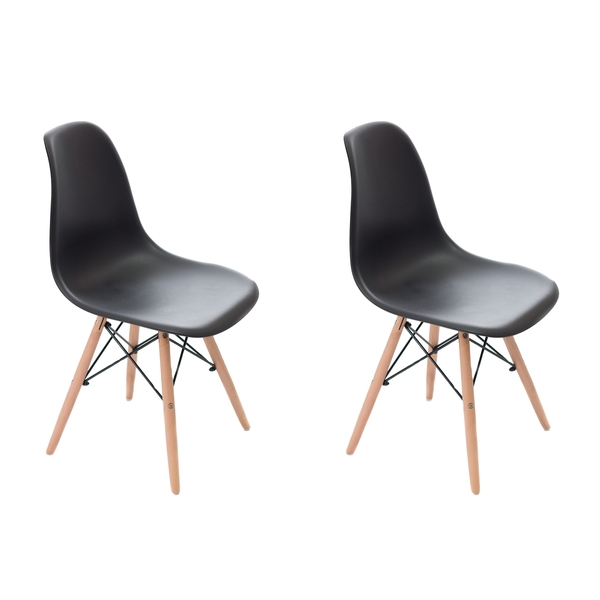 Kit 2 Cadeiras Eames Leda Base Madeira Sem Braço Preto