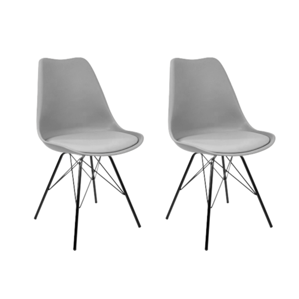 Kit 2 Cadeiras Eames Leda Design Estofada Cinza Tower Preto