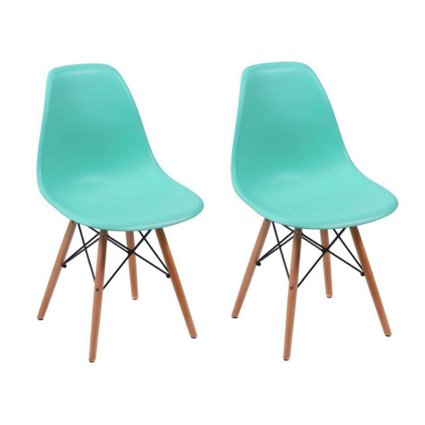 Kit 2 Cadeiras Eames Wood Design Eiffel Jantar Azul Tiffany