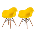 Kit 2 Cadeiras Eiffel Eames DAW c/Braço Amarela Base Madeira