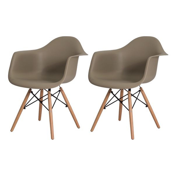 Kit 2 Cadeiras Eiffel Eames DAW c/Braço Nude Base Madeira