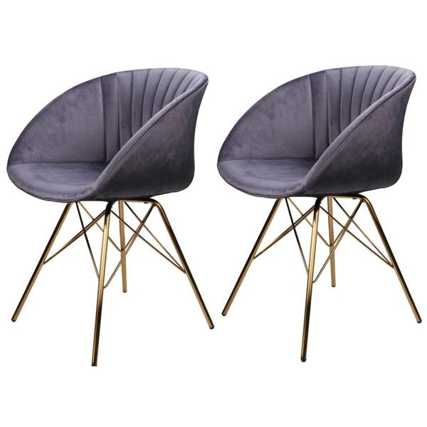 Kit 2 Cadeiras Eleonora Rivatti Em Veludo Chumbo Base Aço Cro