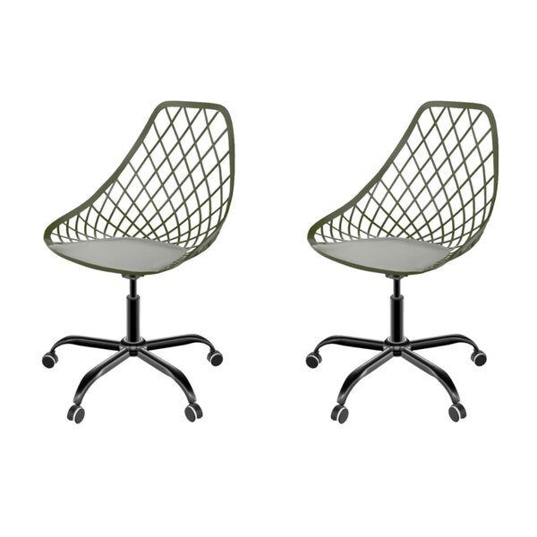 Kit 2 Cadeiras Escritório Base Aço Preta Kayla Office Verde M