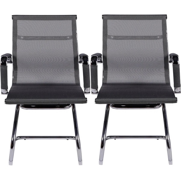 Kit 2 Cadeiras Escritório Esteirinha Fixa Eames Tela Cinza