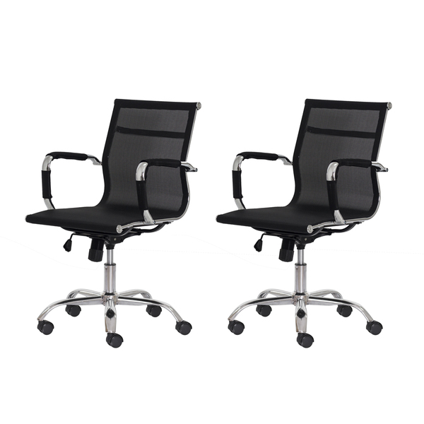 Kit 2 Cadeiras Escritório Mesh Diretor Preta Base Giratória C