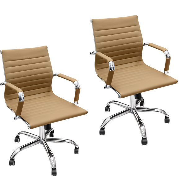 Kit 2 Cadeiras Esteirinha Presidente Baixa Com Rodinhas - Bege