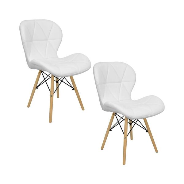 Kit 2 Cadeiras Estofada Eiffel Slim Wood Pés Madeira - Branco