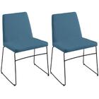 Kit 2 Cadeiras Estofadas Base Em Aço F41 Linho Azul Jeans Dmo