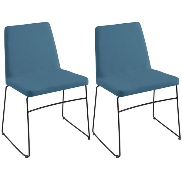 Kit 2 Cadeiras Estofadas Base Em Aço F41 Linho Azul Jeans Dmo