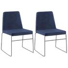 Kit 2 Cadeiras Estofadas Base Em Aço F41 Linho Azul Marinho D