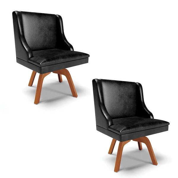 Kit 2 Cadeiras Estofadas Base Giratória De Madeira Lia Sintét