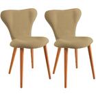Kit 2 Cadeiras Estofadas Base Madeira F45 Linho Dmobiliario