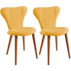 Kit 2 Cadeiras Estofadas Base Madeira F45 Linho Dmobiliario