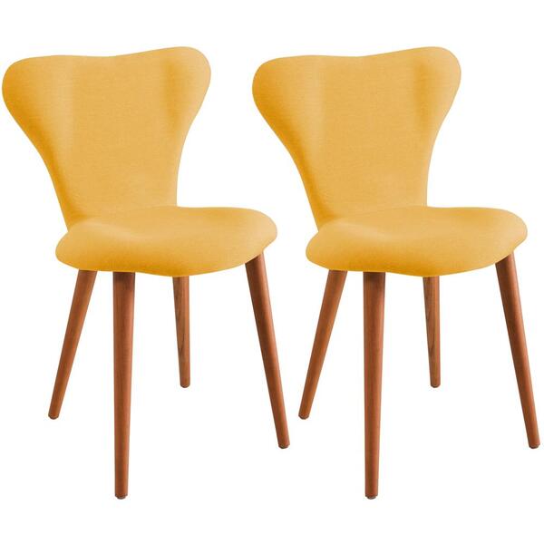 Kit 2 Cadeiras Estofadas Base Madeira F45 Linho Dmobiliario