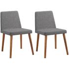 Kit 2 Cadeiras Estofadas Base Madeira F54 Linho Dmobiliario