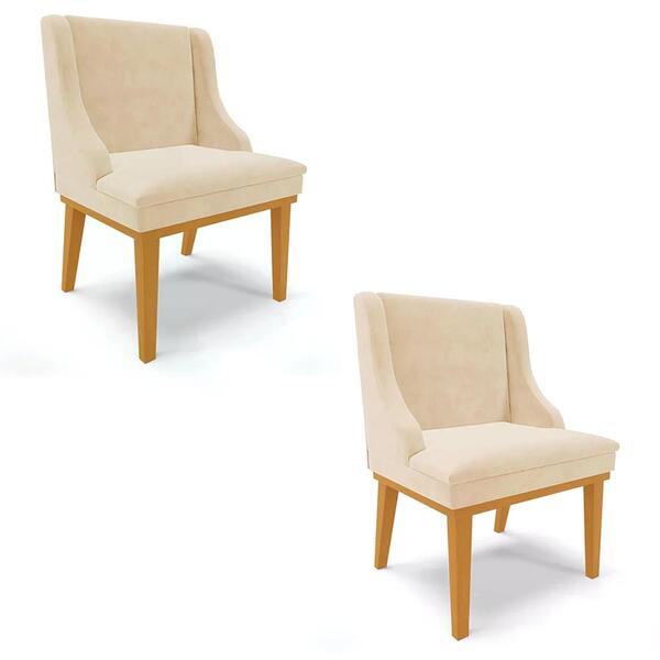 Kit 2 Cadeiras Estofadas Para Sala De Jantar Base Fixa De Mad