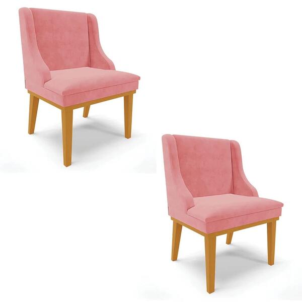 Kit 2 Cadeiras Estofadas Para Sala De Jantar Base Fixa De Mad