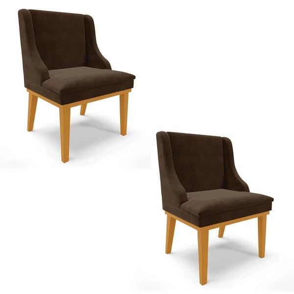 Kit 2 Cadeiras Estofadas Para Sala De Jantar Base Fixa De Mad