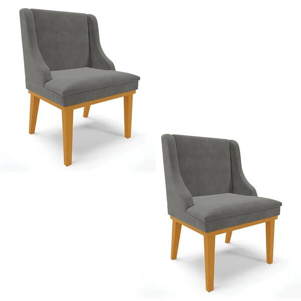 Kit 2 Cadeiras Estofadas Para Sala De Jantar Base Fixa De Mad