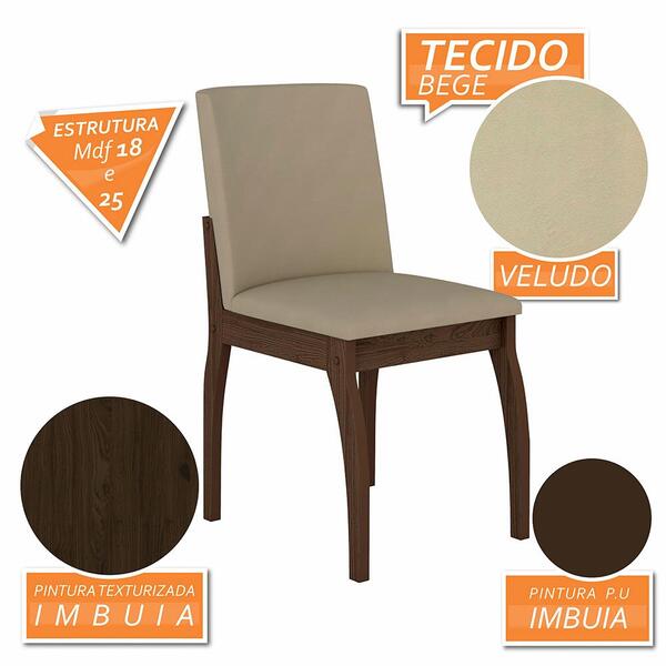 Kit 2 Cadeiras Estofadas Sucre Imbuia/veludo Bege - Móveis Ar