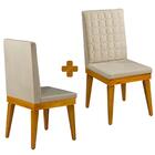 Kit 2 Cadeiras Estofadas Veludo Madeira Maciça Mel Bege Reali
